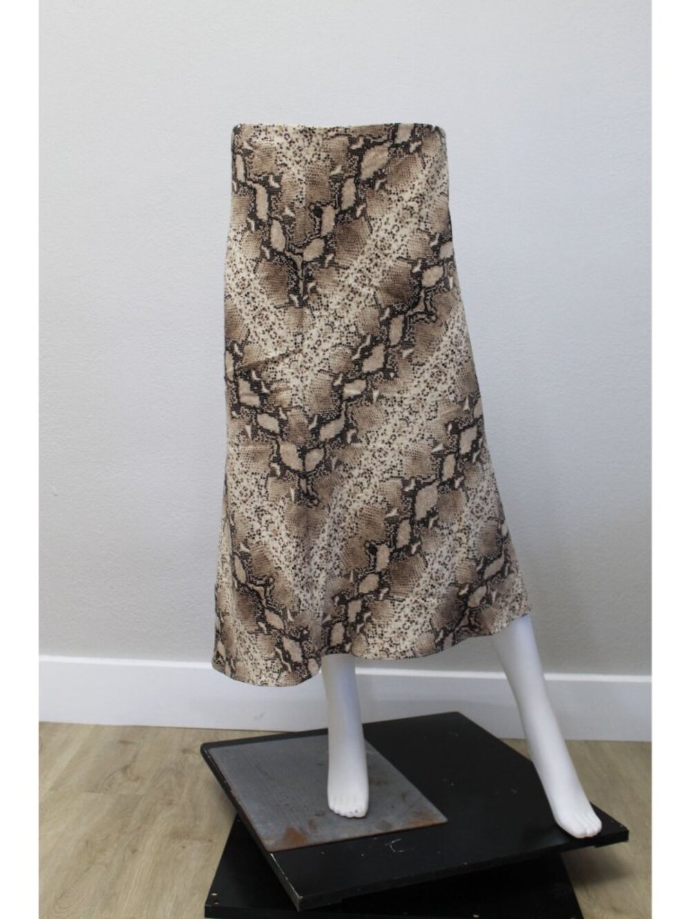 Rachel Zoe Snakeskin Animal Print Midi Slip Skirt Brown Black Pull On Size 12